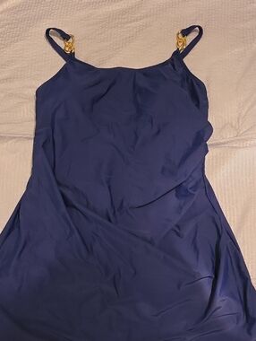 Navy Athletic Dress with Gold Chain Straps With Built In Shorts